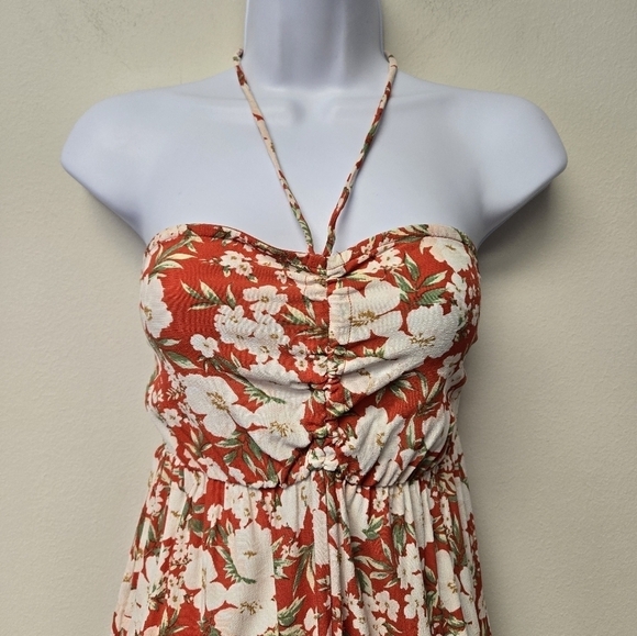 American Eagle Halter Wide leg Floral Jumpsuit Red M - Picture 5 of 12